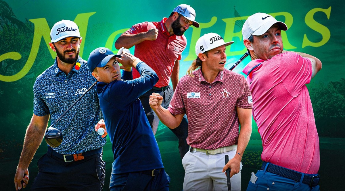 Masters contenders (left to right) Max Homa, Jordan Spieth, Jon Rahm, Cam Smith and Rory McIlroy.